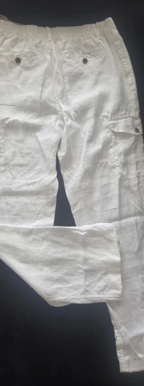 Caribbean Cargo Pants Mens 34X34 White 100% Linen Straight Leg Utility Gorpcore